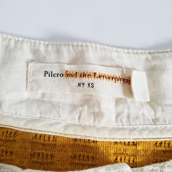 ANTHROPOLOGIE Pilcro & The Letterpress Waffle Knit Bow Mustard Top XS - Picture 3 of 12